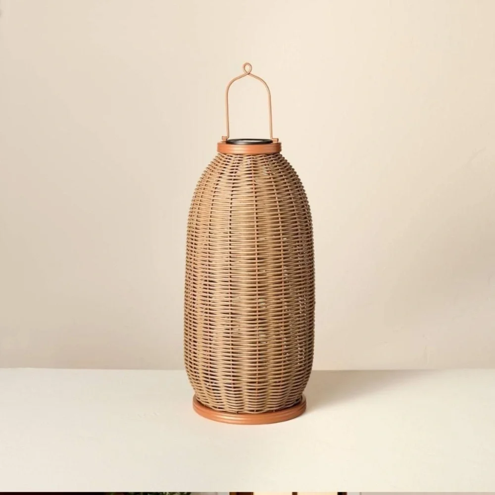 NIB Hearth and Hand 18 inch tall Rattan Brown Woven Lantern